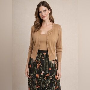 Classic Crewneck Cardigan Sweater - Camel